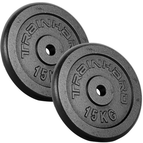 Train Hard® Hantelscheiben Set, 5/10/15/20/30/40/50/60kg,30/31mm Bohrung, Gusseisen, Gewichtsscheiben, Hantelgewichte, Fitness Scheiben (30kg, B:15x2)