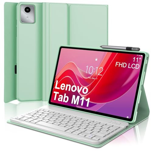 SENGBIRCH Funda con Teclado para Lenovo Tab M11 (2024) 11 (TB330FU / TB330XU) - Teclado Español Ñ Bluetooth Inalámbrico Extraíble para Tablet Lenovo Tab M11 (2024) 11, Verde Claro