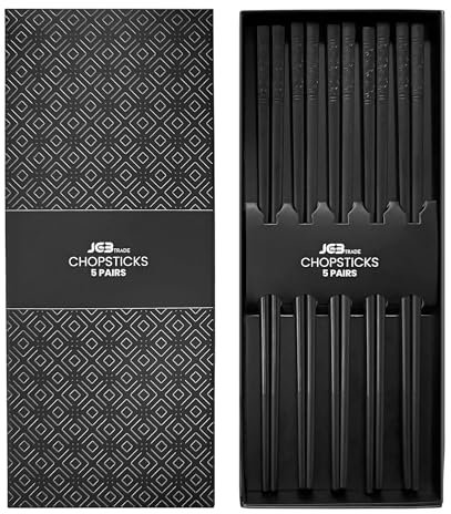 Palillos Chinos Reutilizables Fibra de Vidrio – Pack de 5 palillos antideslizantes aptos para lavavajillas. Duraderos y resistentes – Sushi Ramen Comida Asiática Palillos japoneses (Negro)