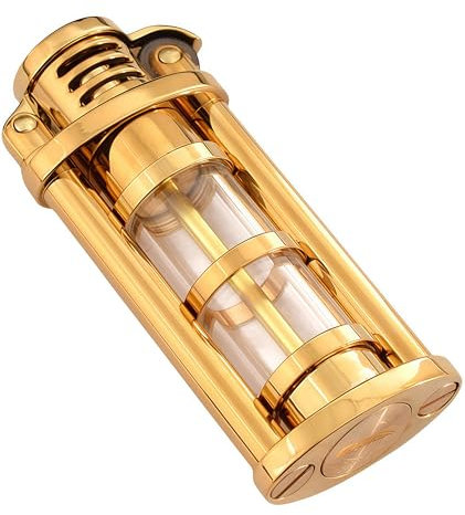 DCSCRFE Vintage Retro Metall Kerosin Nachfüllbar Camping Feuerzeug Winddichtes Rad Transparenter Kraftstofftank Schwarz und Bronze