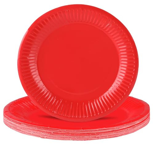 Xialvyu 20 Stück Pappteller,Einwegteller Rot,17.8 cm/7 inch Rund Party Pappteller Set,Pappteller Geburtstag Pappteller Kindergeburtstag,Partygeschirr Set für Hochzeit Geburtstag Party