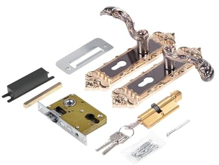 Mechanisches Türgriff-Schloss-Set aus massiver Aluminiumlegierung, für Innentüren, Gelb / Bronze