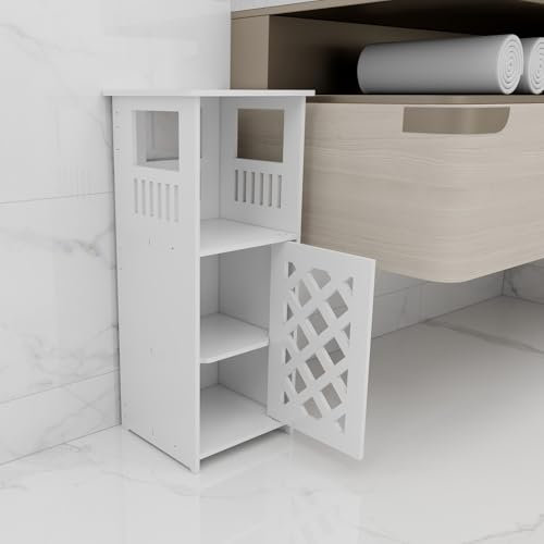 HUOLE Support Papier Toilette Armoire,Petit Meuble de Rangement pour Toilettes, Meuble de Salle de Bain sur Pied Design Moderne, Colonne, Armoire/penderie,24 * 22 * 56cm -Blanc
