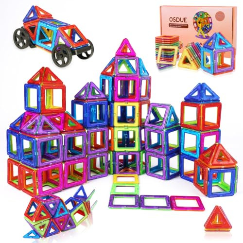 OSDUE Magnetische Bausteine, 84 Teile Magnetbausteine Tiles Magnetspielzeug Magnetspiel Magnet Spielzeug Lernspielzeug Montessori Spielzeug Geschenk