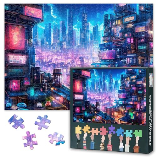 Puzzles für Erwachsene 1000 Stück - Cyberpunk City Theme Jigsaw Puzzle (70 x 50 cm), Futuristische herausfordernde Puzzle 1000 Teile, Familienspiel für Männer & Frauen (Home Decor)
