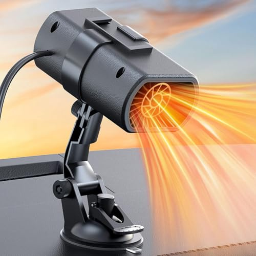 Mupkvy Chauffage de Voiture, 12V 200W Prise Allume-Cigare, dégivreur Rotatif à 360°, Fonction Chauffage et Refroidissement 2 en 1, Chauffage Rapide et déshumidificateur avec Support à Ventouse