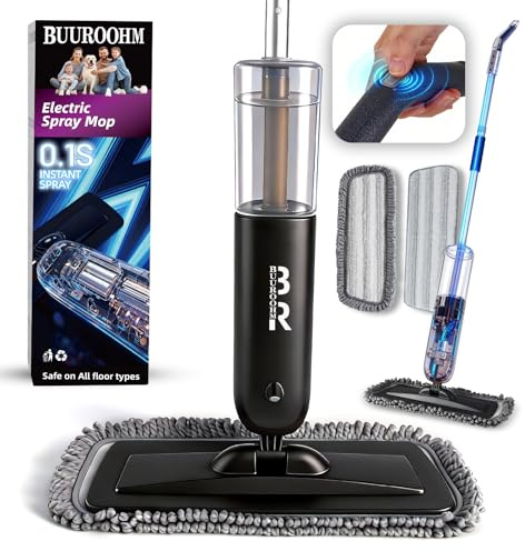 Electric Spray Mop Floor Cleaner with 2 Mopping Pads 700ml Bottle & Scraper 360° Swivel Head Lightweight Cordless Wet Dry Cleaner for Hardwood Floor Cleaning Laminate Tile Wood Vinyl & All Hard Floors