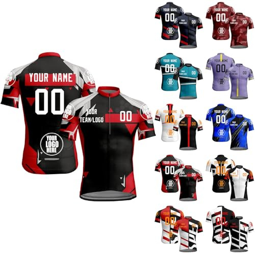 Maillot de Ciclismo Personalizado para Hombre,Maillot de Ciclismo de Manga Corta Personalizado con Nombre/número/Logotipo Personal,Camisetas de Ciclismo con Media Cremallera y Bolsillos