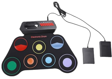 Jeffergarden Elektronisches Schlagzeug-Set mit 7 Silikon-Pads, Integriertem Lautsprecher, Kopfhörerausgang, Metronom, Wiederaufladbar, Inklusive Trommelstöcken und Fußpedal für Anfänger (Farbversion)