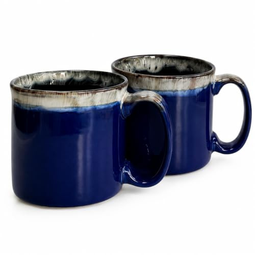 Upper Street Royal Blue Reactive Glaze Ceramic Mug Set of 2, 560ml Coffee & Tea Mugs, Dishwasher & Microwave Safe, Scandi Design