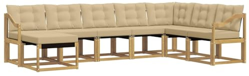 vidaXL Outdoor-Sofagarnitur mit Kissen 8 pcs Weiß und Beige, Garten Sofa, modernes Ecksofa, Robustes Sitzmöbel, Möbel für Terrasse, gemütliche Lounge