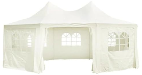 Fisinber Techo de repuesto para carpa de fiesta, color crema, 6 x 4,4 m, con 8 paneles laterales y ventanas arqueadas, cubierta de repuesto para jardín y celebraciones, sin estructura