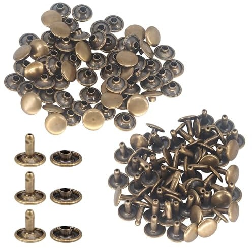 Trimming Shop Leather Rivets 100 Set Double Cap Rivets Tubular Metal Studs for DIY Crafts, Handbag, Belts, Purses, Bags, Shoes, Clothing, Repair & Replacement, 10mm, Bronze