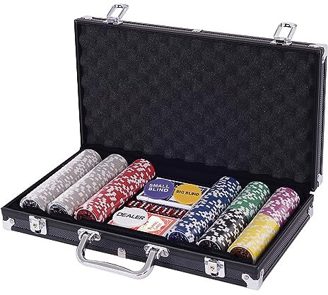 COSTWAY Pokerset Pokerkoffer 300 Laser-Chips Alukoffer inkl. Komplettset (Schwarz)