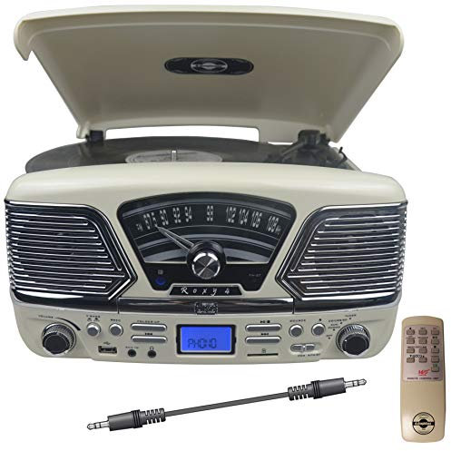 Retro American Diner Style Music Centre, CD, Record Player, Radio, MP3 RECORDING (Cream Ivory)
