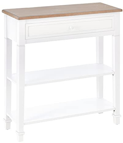 HOMCOM Mesa de Consola Multifuncional Mesa Auxiliar para Sala Pasillo Comedor con 2 Estantes 1 Cajón Extraíble Manija Estilo de Retro Pino 75,6x27,5x80,5 cm Madera Natural Blanco