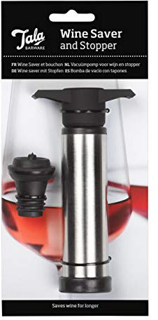 Tala Barware Wine Saver with Vacuum Stoppers, Reuable Bottle Stopper which Seals Bottle to Keep Wine Fresher for Longer