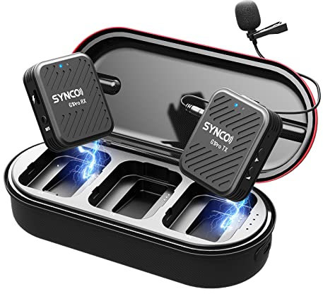 SYNCO Lavalier Mikrofon Wireless G1(A1) Pro, Ansteckmikrofon mit Ladekoffer One-Touch Rauschunterdrückung 492ft Übertragung 24H Arbeitsstunde für Solo Vlog/YouTube/Tiktok für Kamera Smartphone Tablet