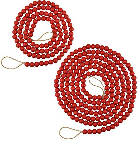 2 Stück Holzperlengirlande Weihnachten Rot Perlen Girlanden Holz Weihnachtsbaum Dekorationen Girlanden Dekorative Kamin Wand hängen Weihnachten Holz Perlen Girlanden für Weihnachten Party Home Decor