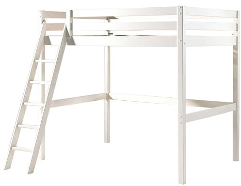 Vipack Hochbett mit Liegefläche 140 x 200 cm inkl. Sesselbett und Schubladen Kommode Kiefer massiv weiß lackiert