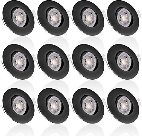 max K O M F O R T 12x LED Einbaustrahler LUXi Spot – Ultra Flach – 5W – 3-Step Dimmbar – 230V – Schwenkbare Einbauleuchten – Deckenspots Einbauspot Schwarz – Rund