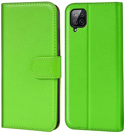Verco Handyhülle für Samsung Galaxy A12 Hülle, Samsung M12 Bookcase Tasche Flipcover für Samsung A12 Case [Kartenfächer/Aufstellfunktion], Grün