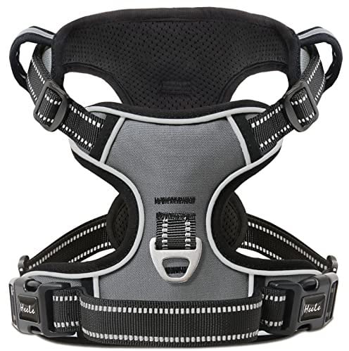 HEELE No-Pull Hundegeschirr, Brustgeschirr für Mittelgroße Hunde, Weich Atmungsaktiv Einstellbar Reflektierend Hundegeschirr Anti Zug mit Gepolstert Griff, Grau, M