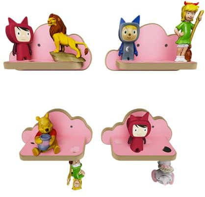 Holzura Regal für Toniefiguren, Wandregal für Kinder, Aufbewahrung für Tonies und Tonibox, Kinderregal für Tonie, Wolke (4er Set)