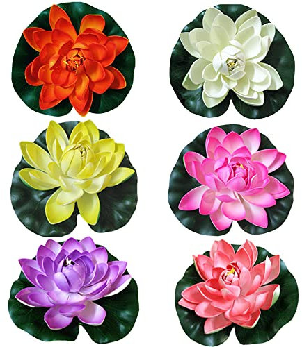 Dtoterul Schwimmende Blumen Künstliche 6 Stück Künstliche Seerosen Schwimmende Blumen Eva Schwimmend Wasserlilie Pflanze Seerose für Aquarium Brunnen Fischteich Gartenteich Dekoration, 18 cm