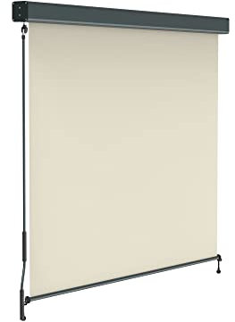 paramondo Estor Vertical Enrollable para Exteriores 2000 Protección Solar para Balcón, con Cajón y Manivela, 160 x 250 cm, Beige, Estructura Antracita