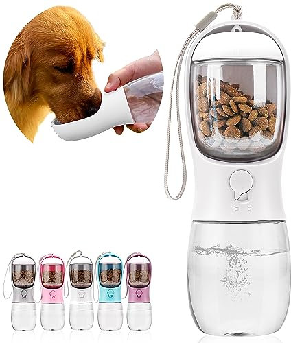 AVELORA Borraccia portatile per cani, bottiglia d'acqua per animali domestici con contenitore per mangime, distributore d'acqua portatile per gatti, cuccioli, animali domestici per passeggiate,