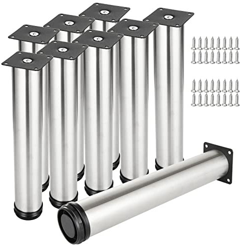 LOLYSIC 8 Pcs Furniture Legs 300mm 12 Adjustable Stainless Steel Sofa Legs Metal Cabinet Leg DIY Replacement Legs for Furniture Chair Couch Coffee Table Wardrobe (Adjustable 0-15mm)