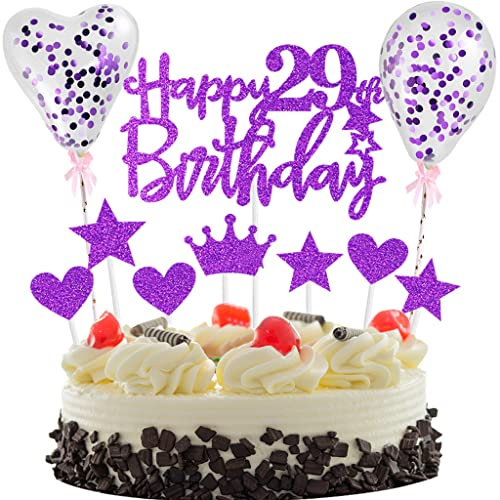 Tortendeko 29 Lila, Tortendeko 29 Geburtstag Frau, 29 Jahre Kuchendeko Geburtstag Frauen, Glitzer 29. Geburtstagstorte Topper, Happy 29th Birthday Tortendeko, Cake Topper für 29 Geburtstag