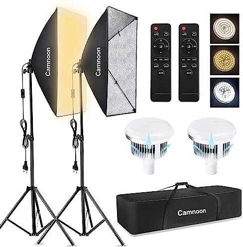 Softbox Set, Camnoon Fotostudio Licht Set mit 2x85W 3000-6000K Bi-Color Temperatur LED Licht, 2x50x70cm Softbox, 2x2M Light Stand, 2 Fernbedienung, Tragetasche, für Studio Portrait Produkt Foto Video