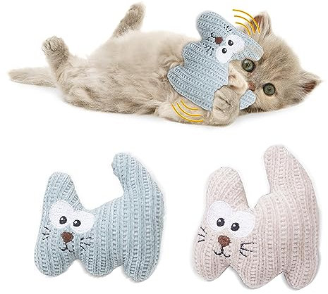 Aibuddy Katzenminze-Spielzeug, 2 Stück, Katzen-Kauspielzeug mit Glocke, bissfest, Katzenminze, Plüsch, Cartoon, Kätzchen, Zahnen, interaktives Spielzeug