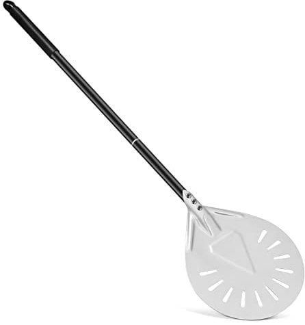 CRROEL Pala de pizza perforada giratoria, paleta de pizza de aluminio anodizado duro de 8 pulgadas, pala de pizza antiadherente con mango largo antideslizante resistente al calor de 51 cm para hornear