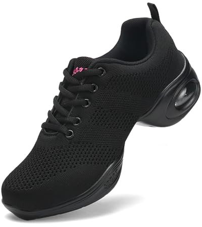Frauen Tanzschuhe Leicht Atmungsaktiv Jazz Schuhe Tanz Schuhe Yoga Training Aerobic Schnürschuhe für Damen Schwarz39