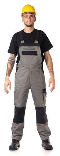 DINOZAVR Fortum Arbeitshosen Männer Latzhose Herren Arbeitshose - Arbeitslatzhose Herren mit Elastischem Bund, Cordura-Verstärkungen, Vordertaschen, Brusttaschen, Cargotasche, Werkzeugtasche Grau 62