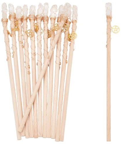 OLYCRAFT 12 Baguette Magique en Cristal Naturel de 34~36cm de Long Baguette Magique pour Cosplay Baguette Magique de Sorcière Baguette de Sorcellerie en Cristal pour Décoration de Fête Halloween