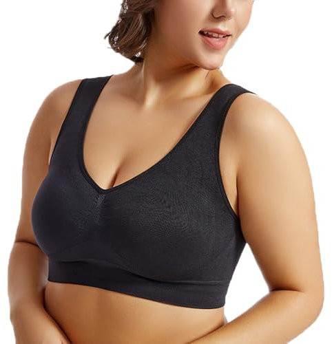 BSLVWG Sport BHS Frauen Plus Größe für große Brüste Nicht verdrahtet Abnehmbare gepolsterte Schlaf BHS Push Up Top für Yoga (DE/NL/SE/PL, Alphanumerisch, XXL, Große Größen, Regular, Schwarz)