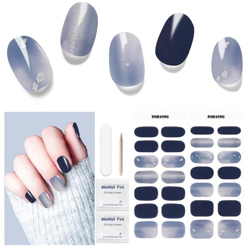 Nagelfolie UV Härtend - 28 Stück Selbstklebende Nagelfolien UV Gel Strips Herbst Nail Sticker in Salonqualität Art Stickers Weihnachten Lang Anhaltende Gel-Nagelaufkleber (Nebelblau)