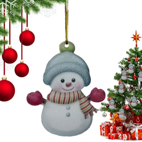 Adornos de muñeco de nieve para árbol de Navidad, adornos de muñeco de nieve de Navidad, adornos de decoración de Navidad impresos con vista, decoraciones colgantes de acrílico 2D para el hogar
