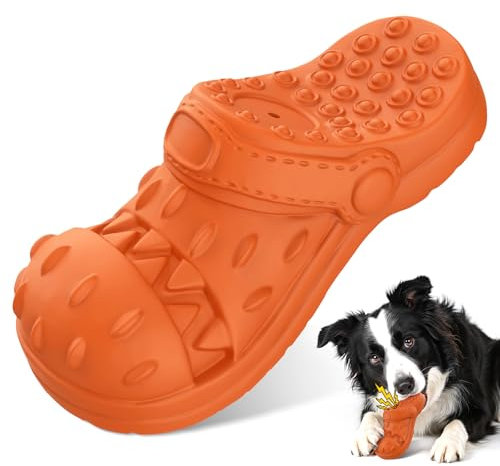 Jewyow Unzerstörbares Hundespielzeug, Naturkautschuk Robuster Interaktives Spielzeug mit Rindergeschmack für Zahnreinigend, Kauer, Spiel für Große Hunde(Orange)