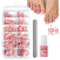 French False Toenail - 120PCS Square Toe Nail Press on Nail Kit - 12 Sizes Full Cover Glue On Fake Toe Nails - Stick on Toenails for Women French Nail Art Manicure