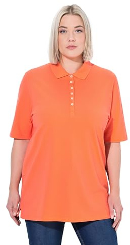 Ulla Popken Damen große Größen Poloshirt, T-Shirt mit Samtband-Knopfleiste, Basic-Shirt, Polokragen, Baumwolle rosenkoralle 62+ 637297510-62+