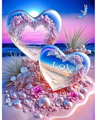 JICFDAO Diamond Painting Herz Liebe 40x50cm Diamant Malerei Bilder Meer und Strand Diamond Paintin Fluoreszierend Malen nach Zahlen Erwachsene Liebe Mosaic Making für Home Wand Decor