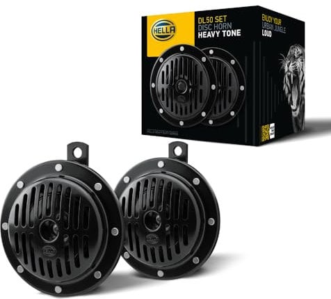 HELLA Horn - HEAVY DUTY HORN DL50 SET - 12V - 114dB(A) - Frequenzbereich: 310/380Hz - Tiefton/Hochton - elektrisch - Gehäusefarbe: schwarz - Flachsteckanschluss - Menge: 2 - 3CB 004 811-042