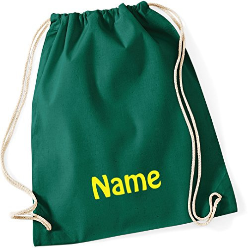 Turnbeutel dunkelgrün mit Namen Bestickt aus 100% Baumwolle, Sportbeutel, Schwimmbeutel, Gym Sack, Gym Bag