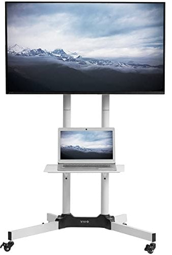 VIVO Mobile TV Cart for 32 to 83 inch Screens up to 50 kg, LCD LED OLED 4K Smart Flat and Curved Panels, Rolling Stand with Laptop DVD Shelf, Locking Wheels, Max VESA 600x400, White, STAND-TV03W