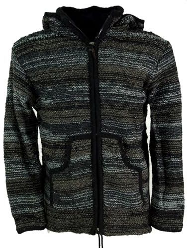GURU SHOP Strickjacke, Wolljacke, Nepaljacke Batik Schwarz - Modell 24, Herren, Wolle, Size:L